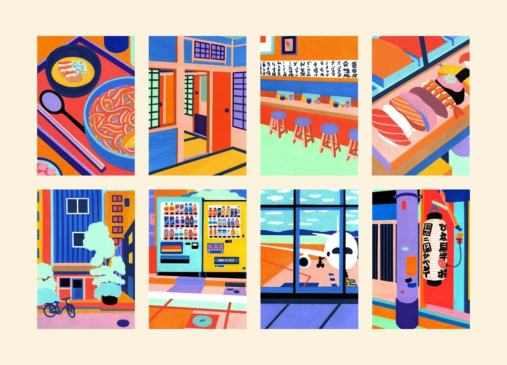 Original acrylic marker paintings on paper (ca. 10 cm × 15 cm)